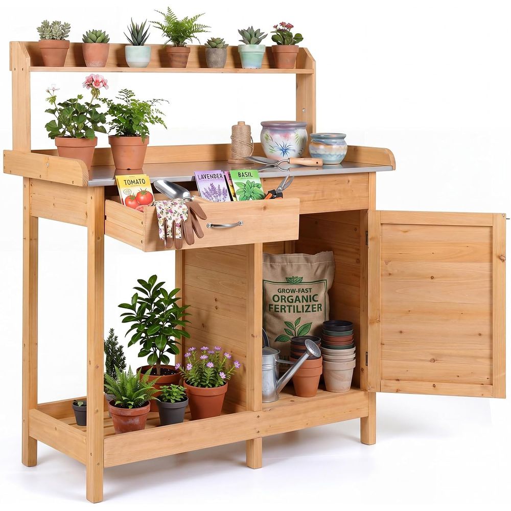 Woodworking Workbench - Mesa de Jardinagem Externa de Madeira